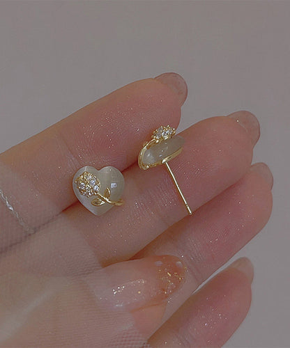 Fine Gold Copper Alloy Love Cat Eye Ston Stud Earrings