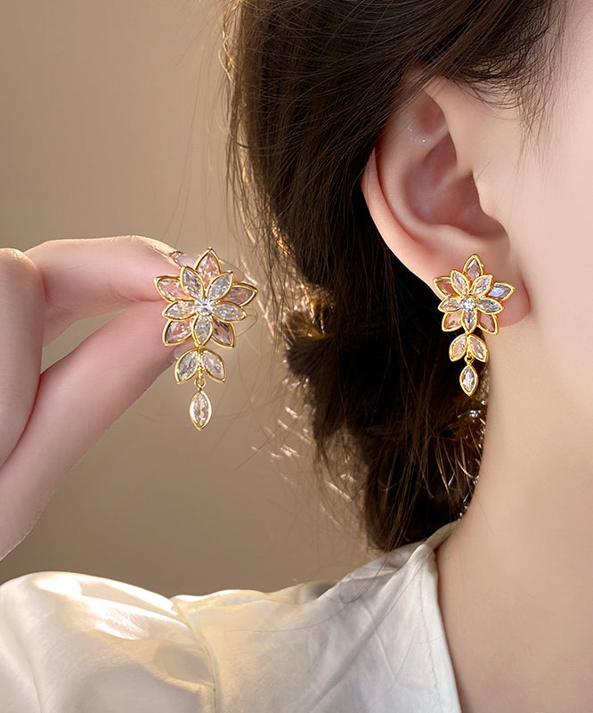 Fine Gold Copper Alloy Zircon Tassel Stud Earrings