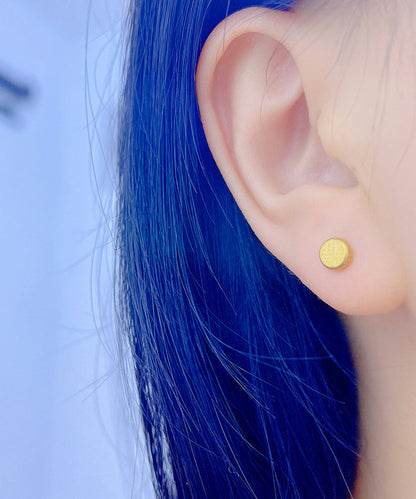 Fine Gold Stainless Steel Fu Character Stud Earrings Gh1051