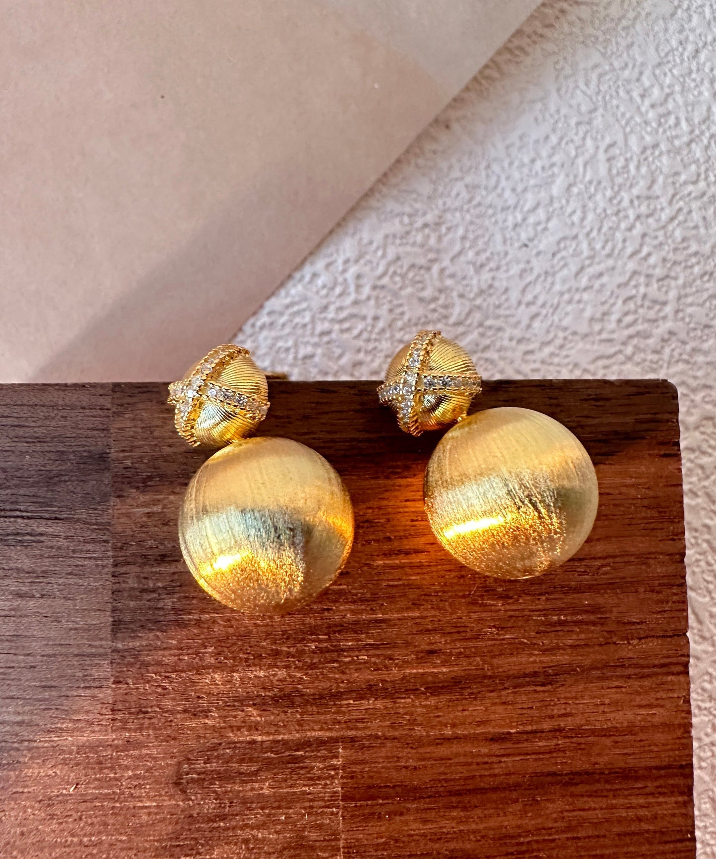 Fine Gold Sterling Silver Overgild Zircon Matte Little Ball Stud Earrings