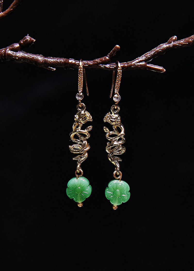 Fine Green Sunflower Jade Gilding Drop Earrings