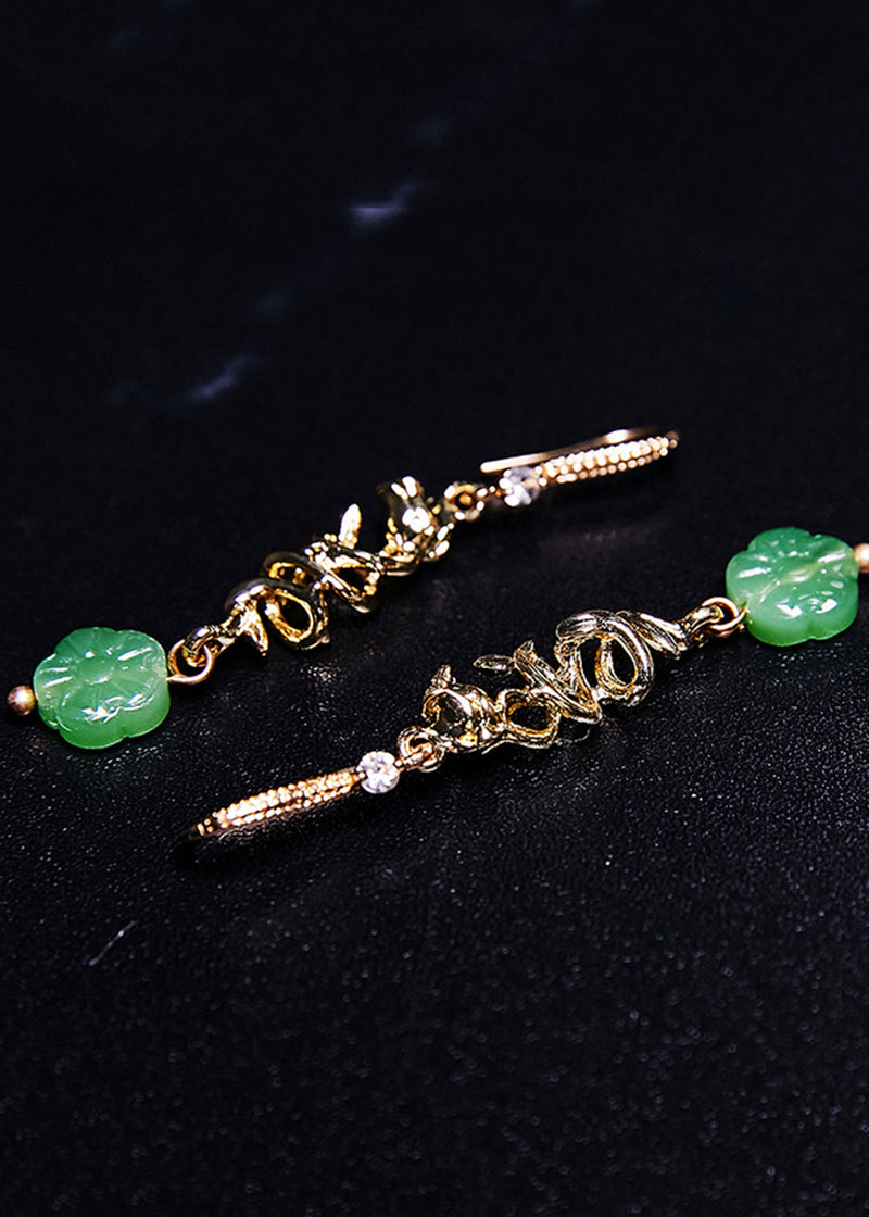 Fine Green Sunflower Jade Gilding Drop Earrings