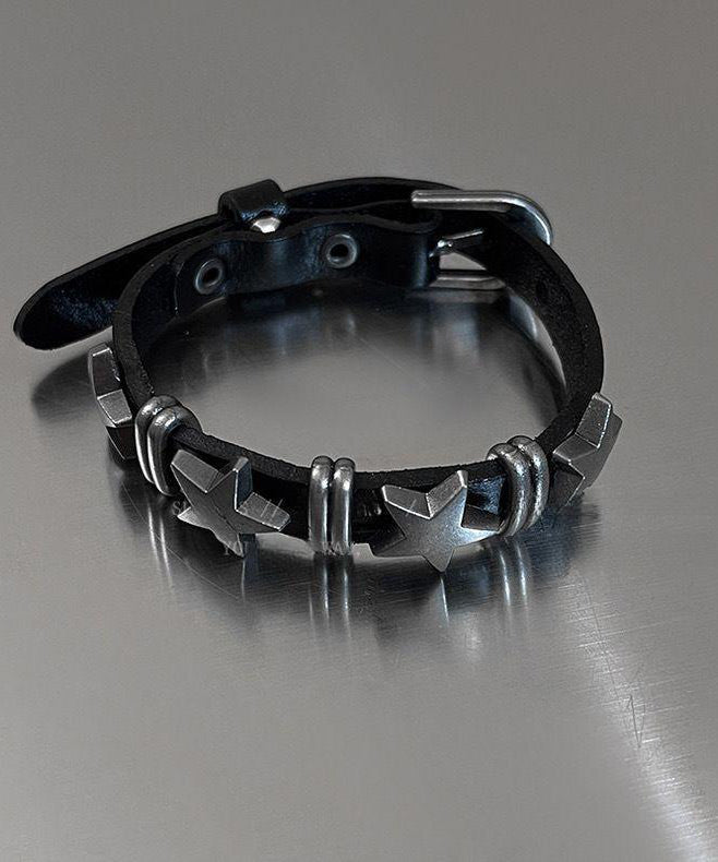 Fine Grey Alloy Pu Chain Star Bracelet Three-piece Set
