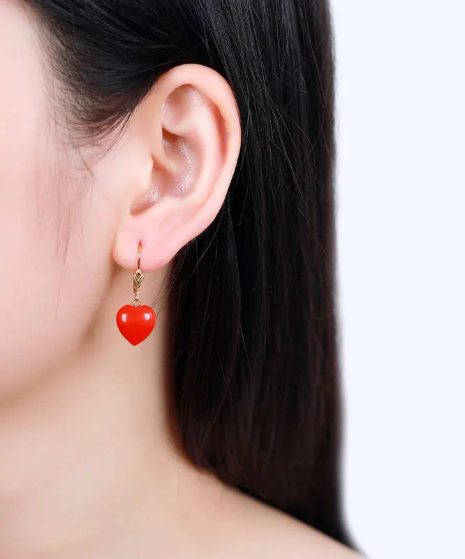 14k Gold Love Cinnabar Drop Earrings