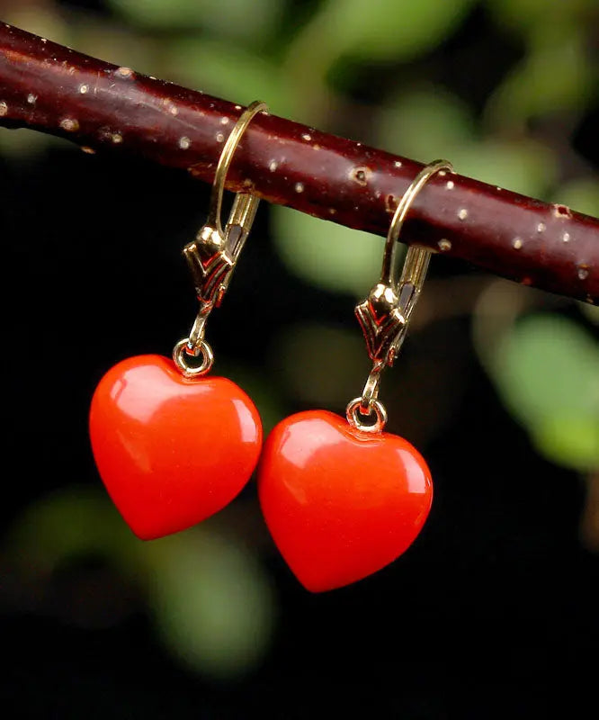 14k Gold Love Cinnabar Drop Earrings