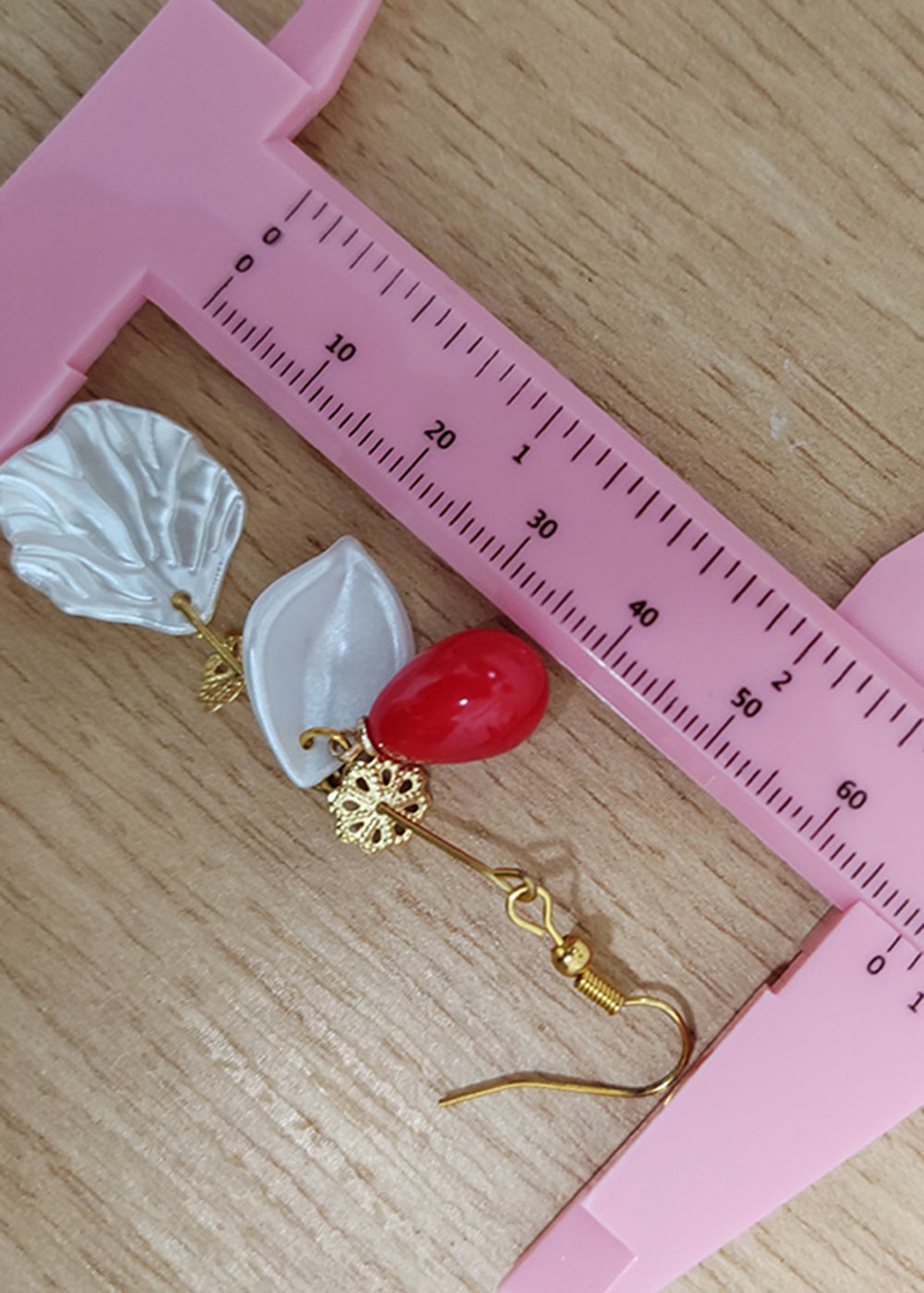 Fine Red Droplet Shape Coral and Shell Drop Earrings