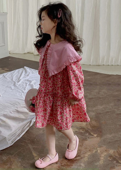 Fine Red Ruffled Patchwork Kids Maxi Dress Fall Ss1039
