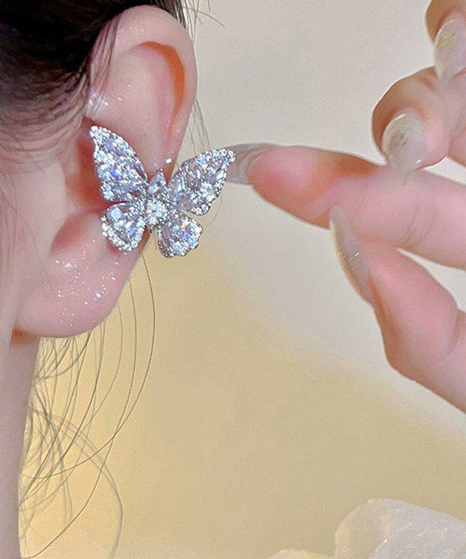 Fine Silk Copper Alloy Zircon Butterfly Stud Earrings