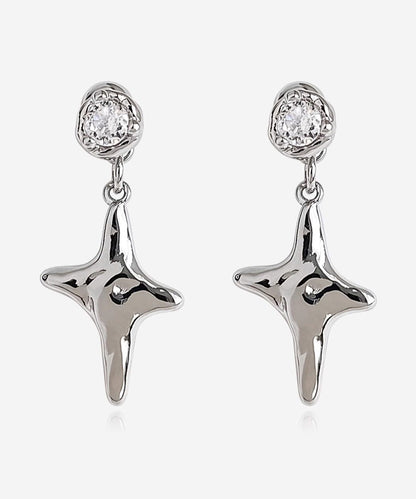 Fine Silk Copper Overgild Zircon Eight-pointed Star Drop Earrings