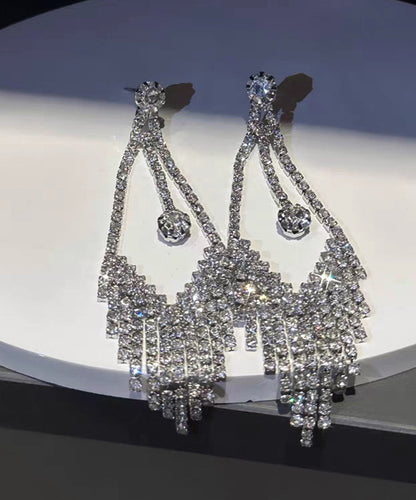 Fine Silk Copper Overgild Zircon Tassel Drop Earrings