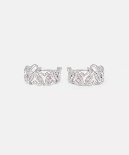 Fine Silk Sterling Silver Hollow Out Love Hoop Earrings