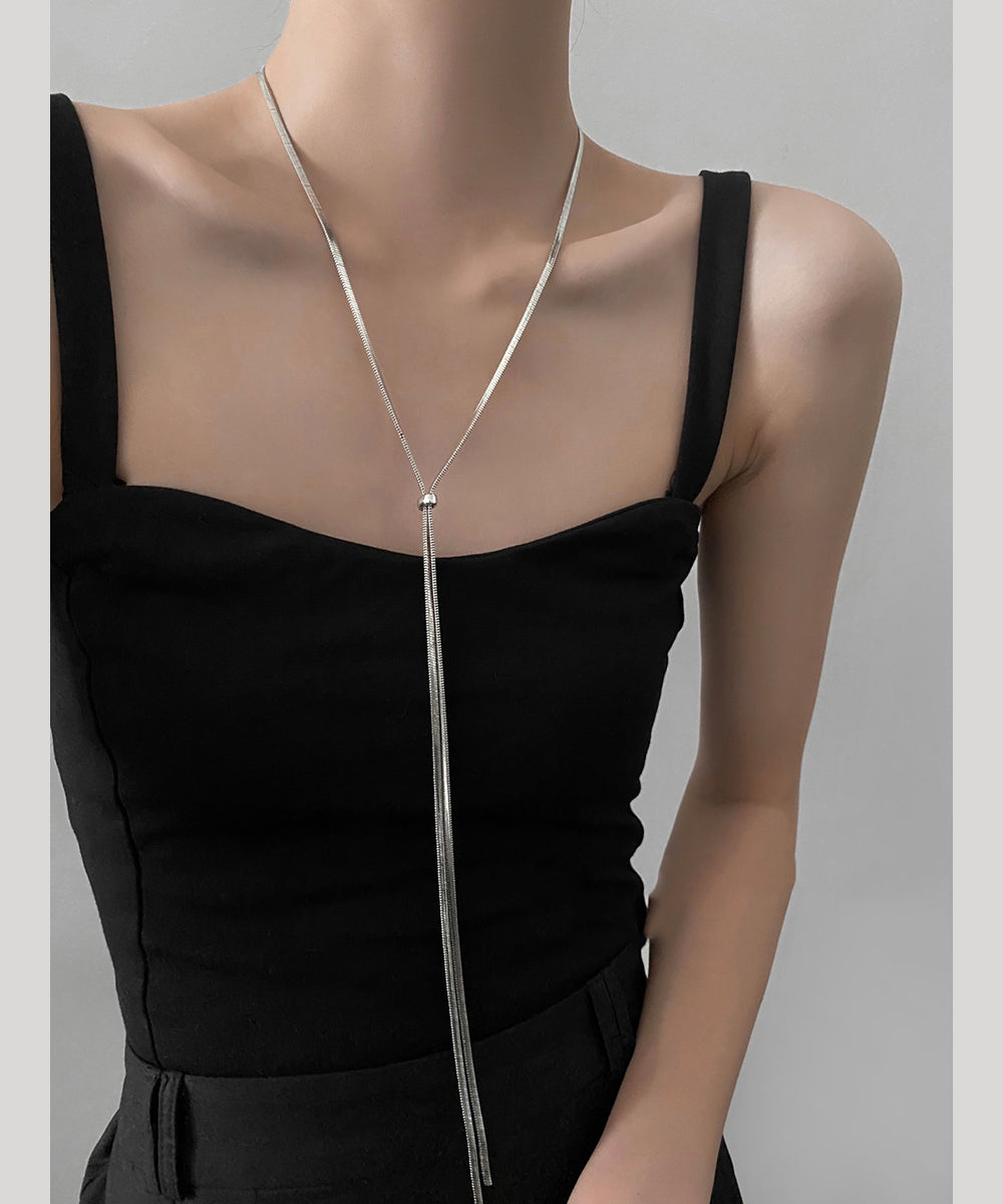 Fine Silk Sterling Silver Pullable Long Necklace Qq073