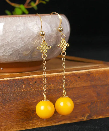 14k Gold Amber Beeswax Drop Earrings