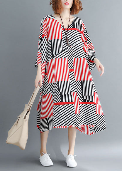 Fitted Black Red Striped Oversized Chiffon Maxi Dresses Batwing Sleeve Ly1535