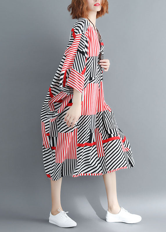 Fitted Black Red Striped Oversized Chiffon Maxi Dresses Batwing Sleeve Ly1535