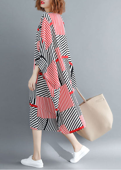 Fitted Black Red Striped Oversized Chiffon Maxi Dresses Batwing Sleeve Ly1535
