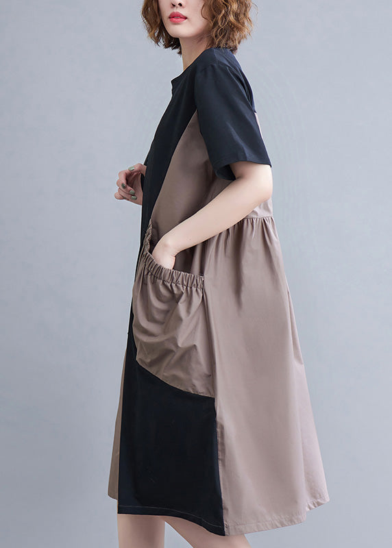 Fitted O-neck Asymmetrical Patchwork Wrinkled Long Dresses Summer Ac2007