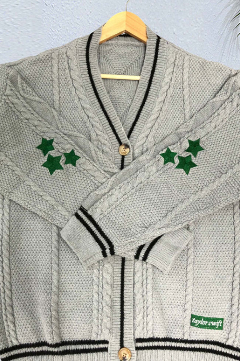 Five-pointed Star Embroidery Knit Cardigan