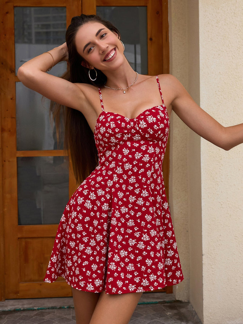 Print Backless Flared Hem Cami Dress
