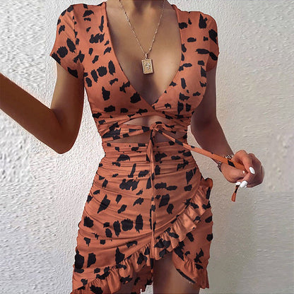 Print Tie Up Wrap Mini Dress