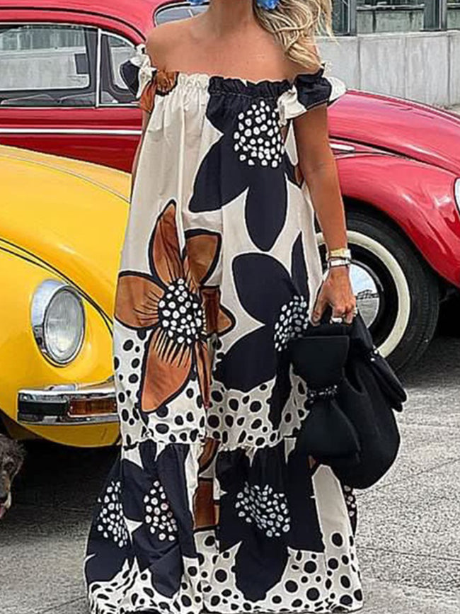 Printed Off Shoulder Maxi Dress