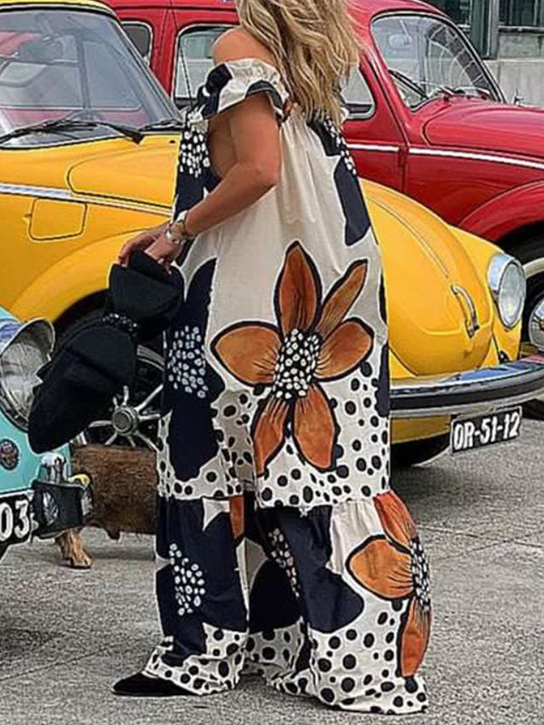 Printed Off Shoulder Maxi Dress