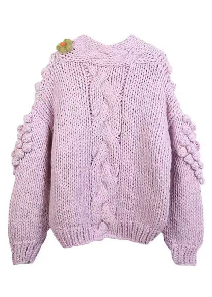 Purple V Neck Button Cozy Knit Cardigans Winter Wy010