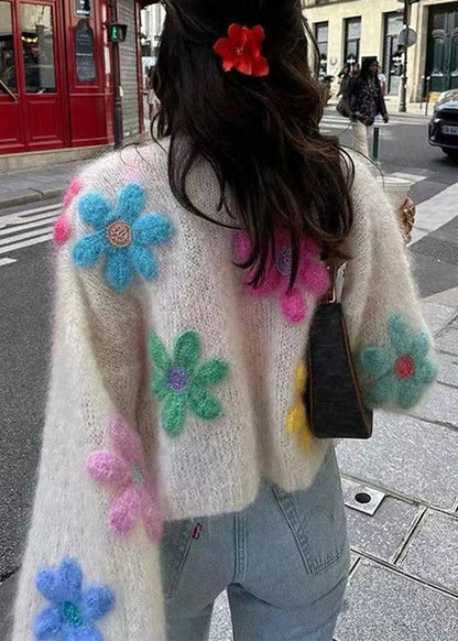 White Button Hollow Out Wool Knit Cardigans Winter Wk045