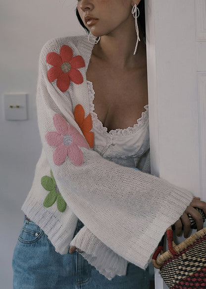 White Button Hollow Out Wool Knit Cardigans Winter Wk045