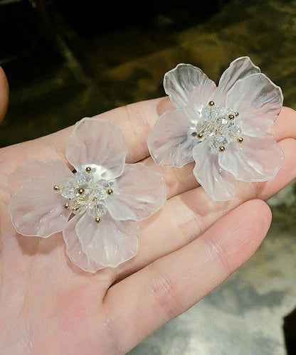 White Crystal Petal Exaggeration Alloy Stud Earrings