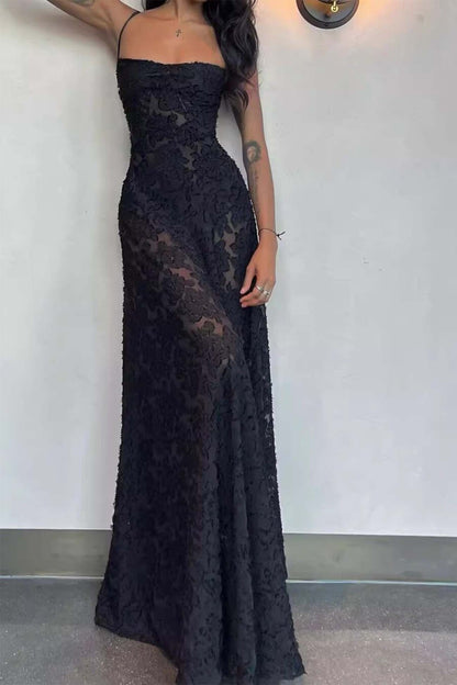 Jacquard Tassel Lace Up Maxi Dress