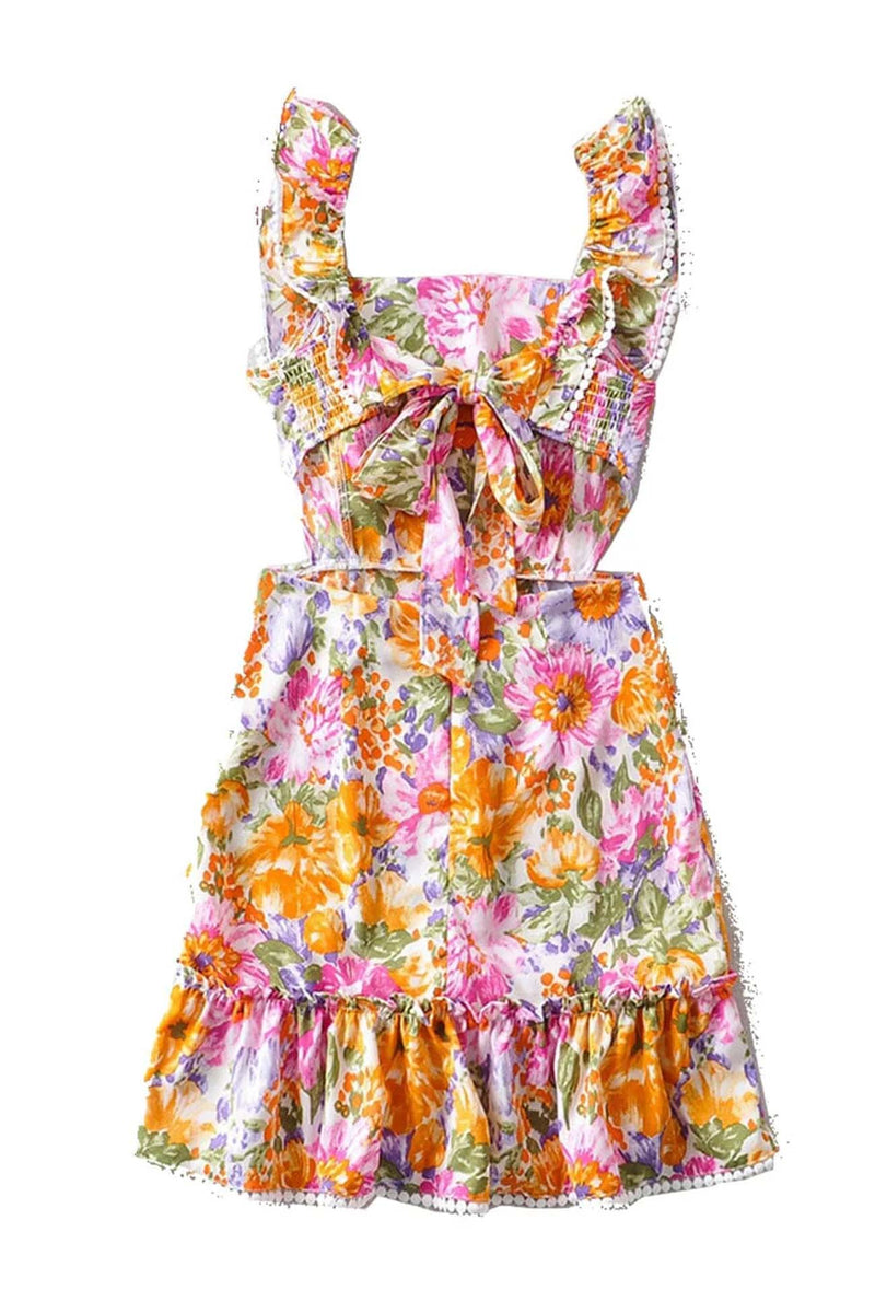 Ruffle Back Tie Mini Dress