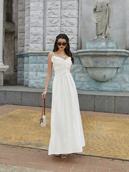 Flounce Trim Tie Front Cami Long Dress