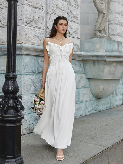 Flounce Trim Tie Front Cami Long Dress