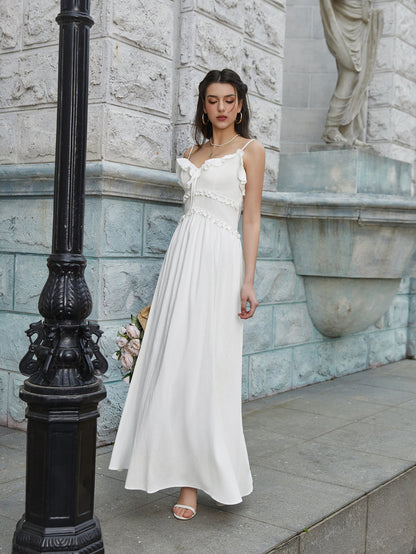 Flounce Trim Tie Front Cami Long Dress