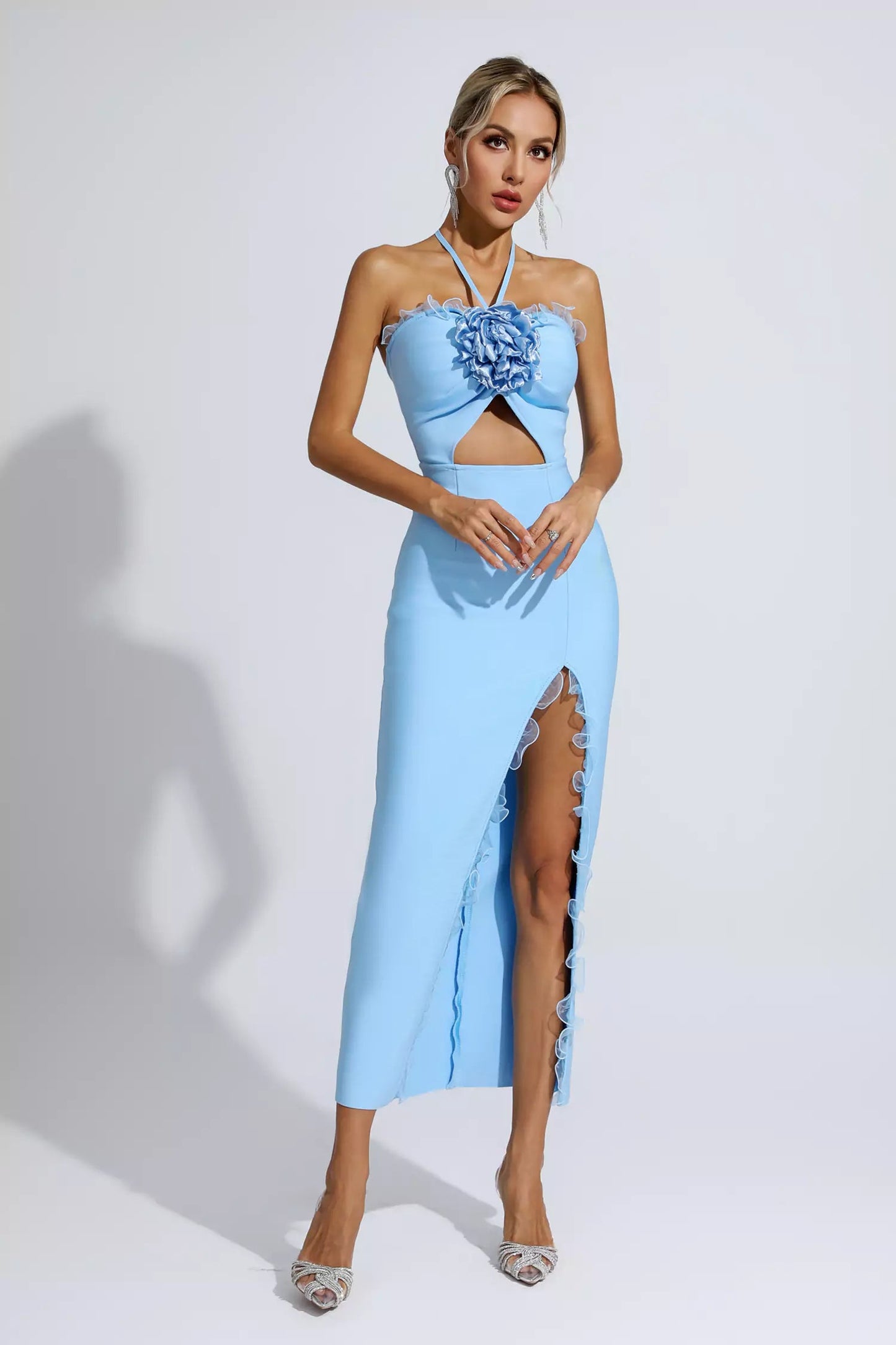 Francesca Blue Ruched Maxi Dress