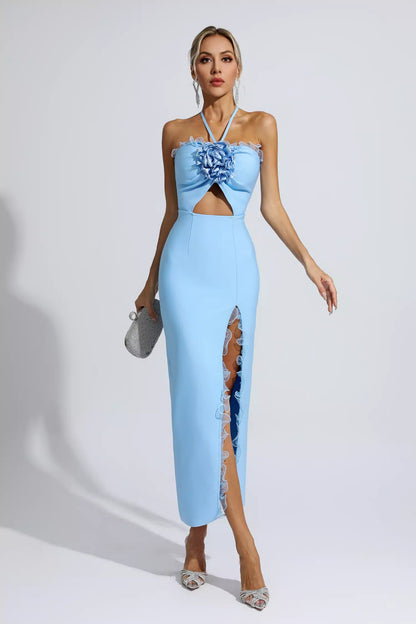 Francesca Blue Ruched Maxi Dress