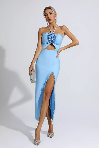Francesca Blue Ruched Maxi Dress