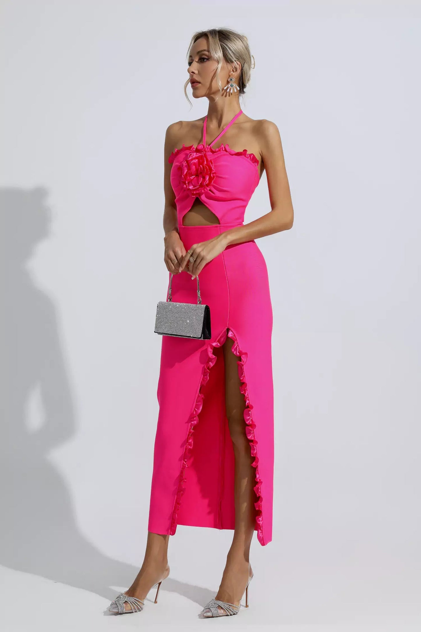 Francesca Rose Red Ruched Maxi Dress