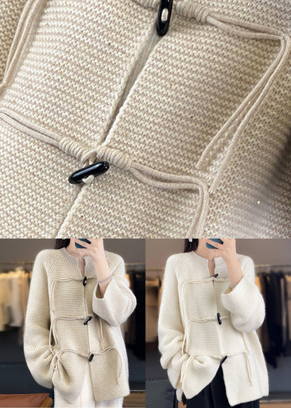White Woolen Knit Coat O-neck Long Sleeve Ab1029