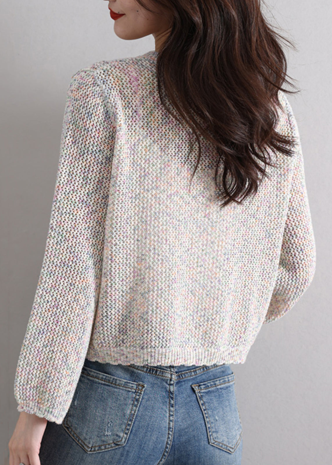 French Beige Hollow Out Button Knit Cardigan Fall Qs022