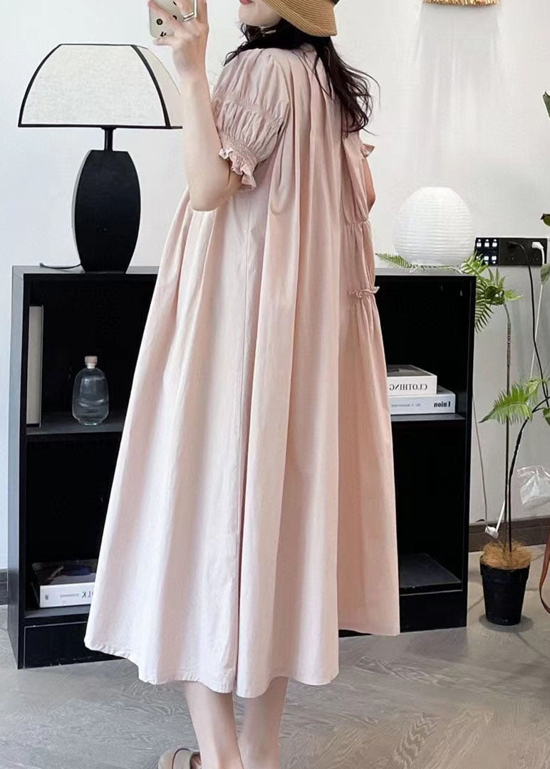 French Beige Ruffled Asymmetrical Patchwork Cotton Long Dresses Summer Ff006