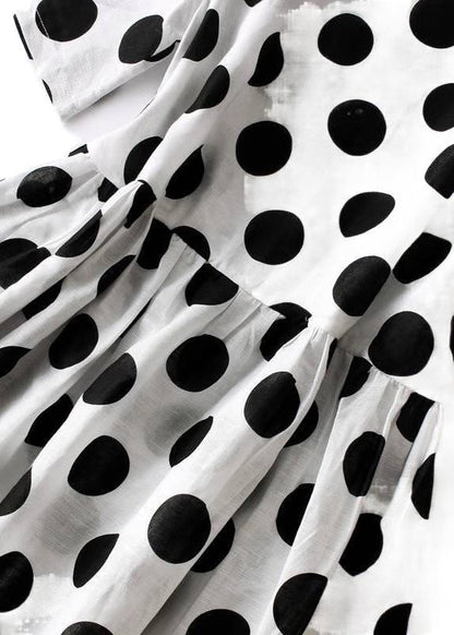 French Black Dot Button Cotton Long Dresses Summer Gh1079