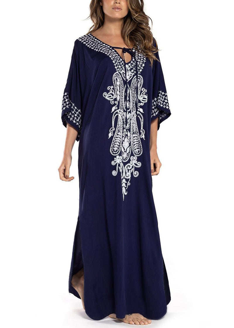 French Black Lace Up Side Open Cotton Long Dresses Summer Aa1052