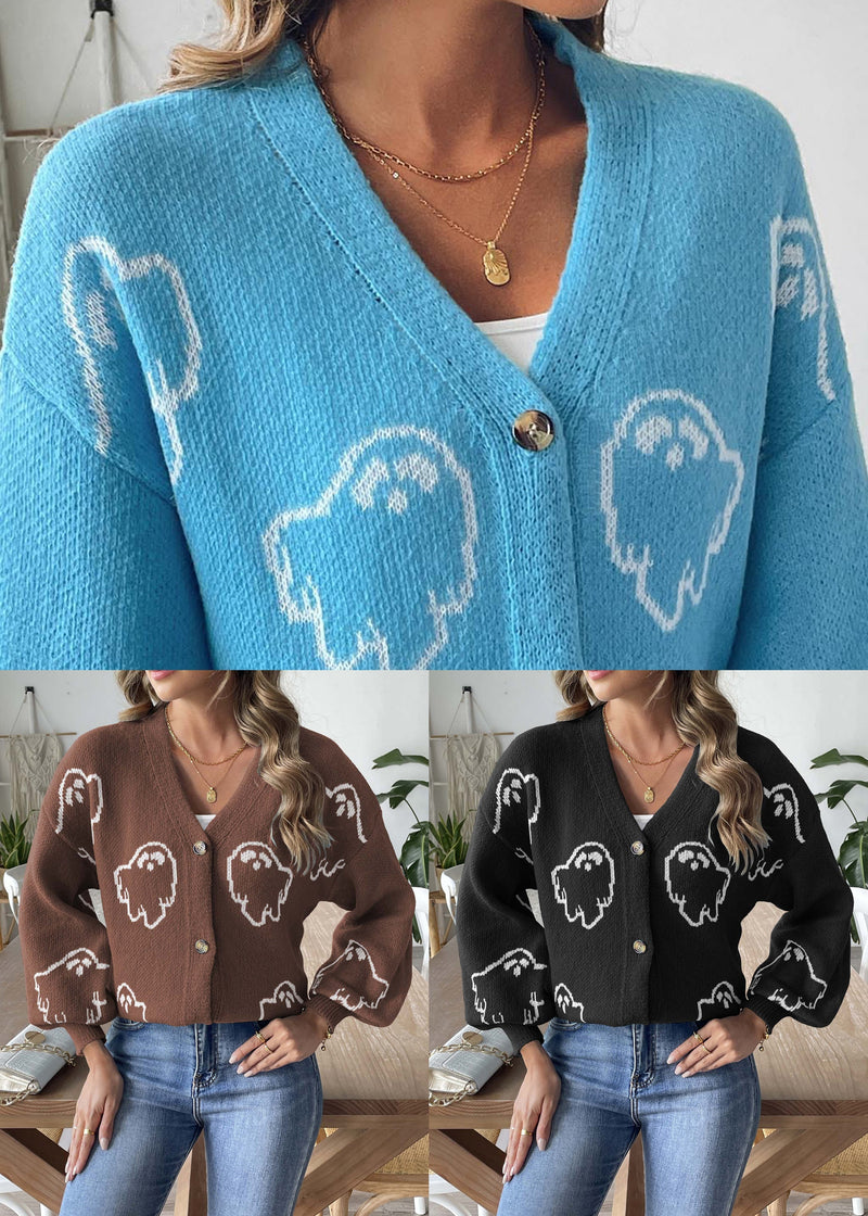 Coffee Button Patchwork Knit Coats Long Sleeve Ae1005