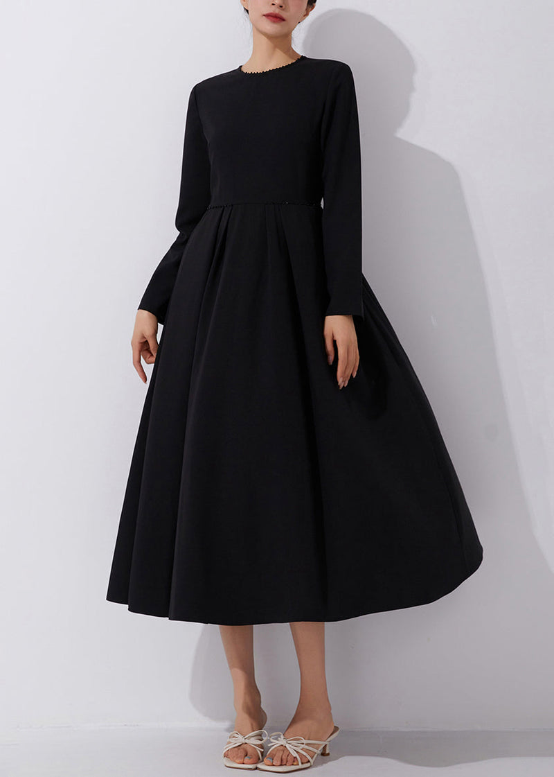 French Black Zippered Nail Bead Long Dresses Fall Am1017