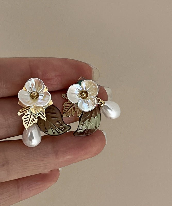 French Colorblock Acrylic Alloy Pearl Water Droplet Stud Earrings