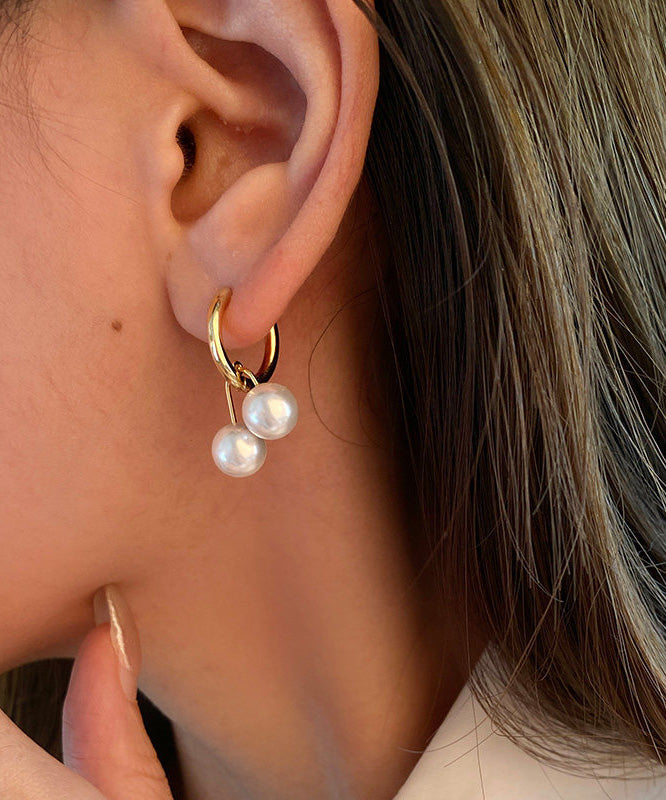 French Copper Gilding Pearl Hoop Earrings