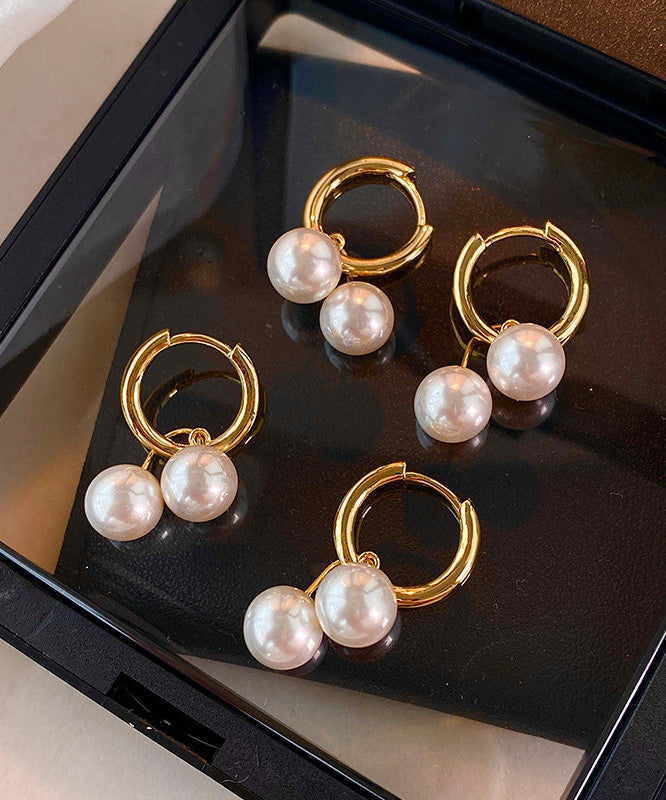 French Copper Gilding Pearl Hoop Earrings
