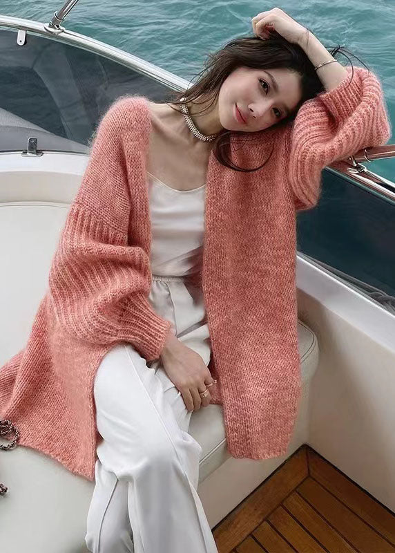 French Cozy Pomelo Red Woolen Cardigans Fall We024